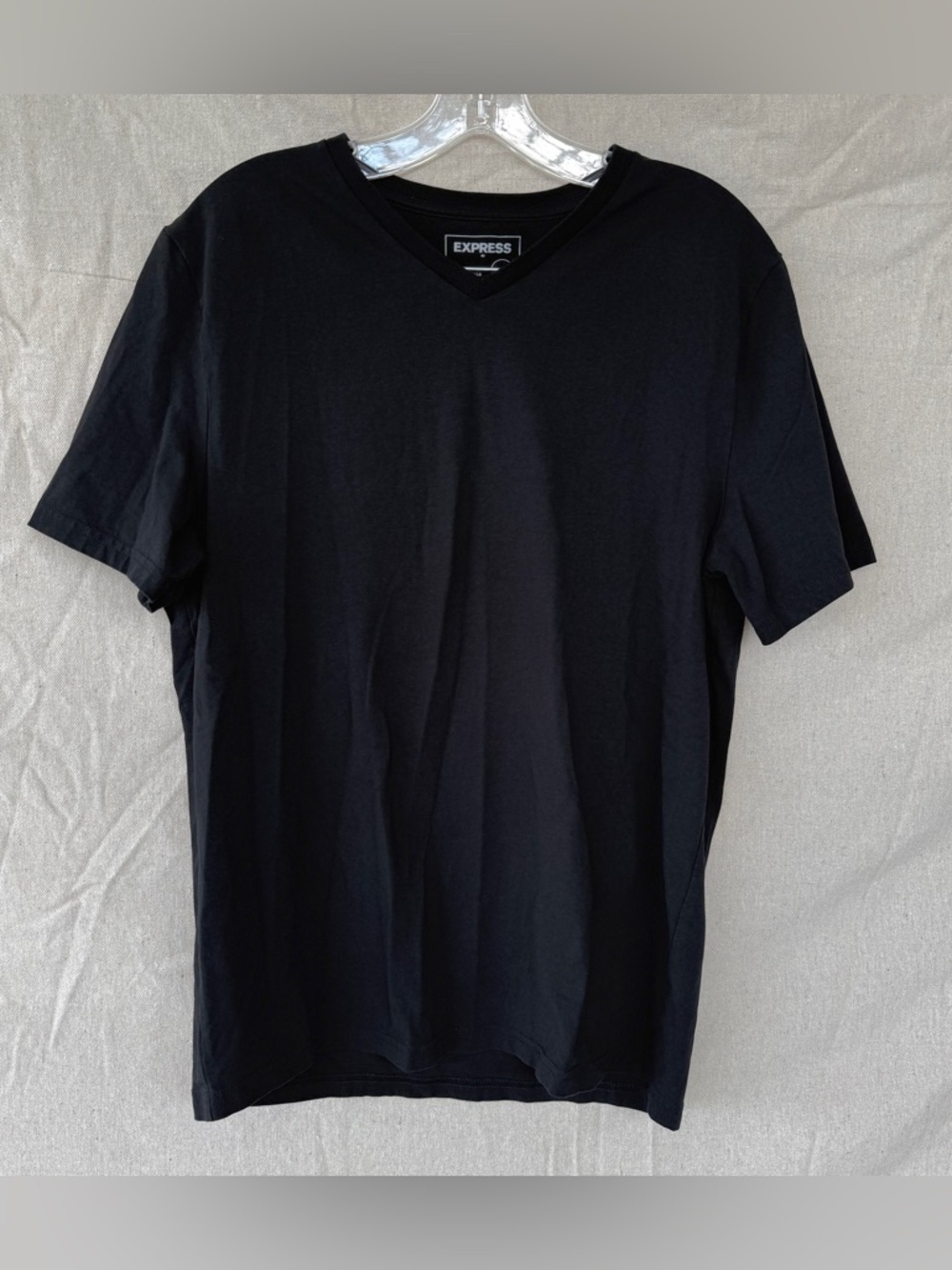 Express Men's Large Slim Stretch V Neck Black Short Sleeve T-Shirt